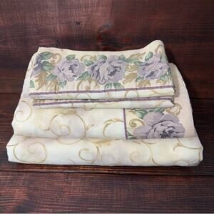 CROSCILL Vintage Chambord Cassis Purple Roses Double Sheet Set & Pillowcases